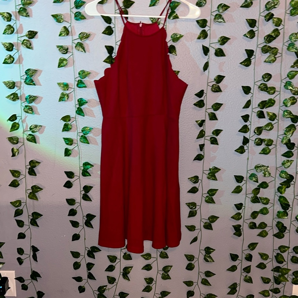 Size L, Red Dress, Zip Up, Straps, Scalloped around arms